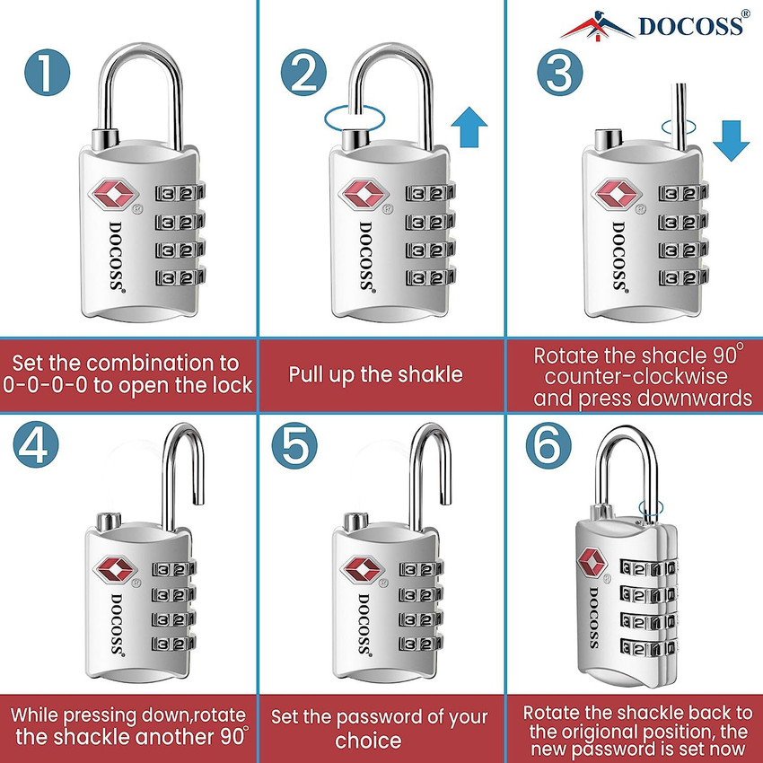 DOCOSS Metal Numner Lock TSA Approved Lock 4 Digit for Luggage Bag