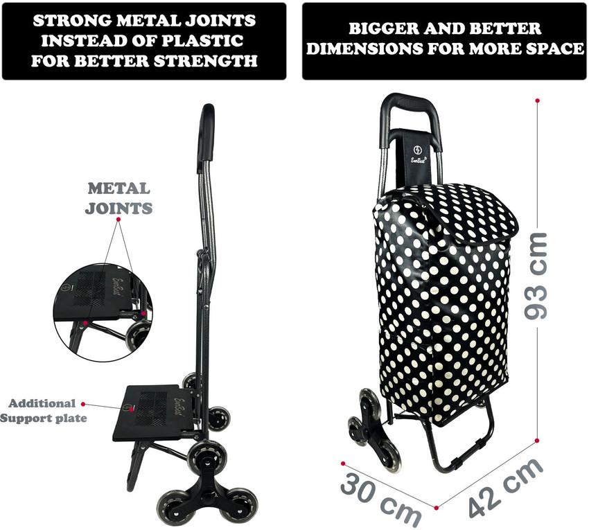 EverBest Foldable Stair Climbing Shopping Trolley Bag Black Polka Luggage Trolley Price in India Buy EverBest Foldable Stair Climbing Shopping Trolley Bag Black Polka Luggage Trolley online at Flipkar...
