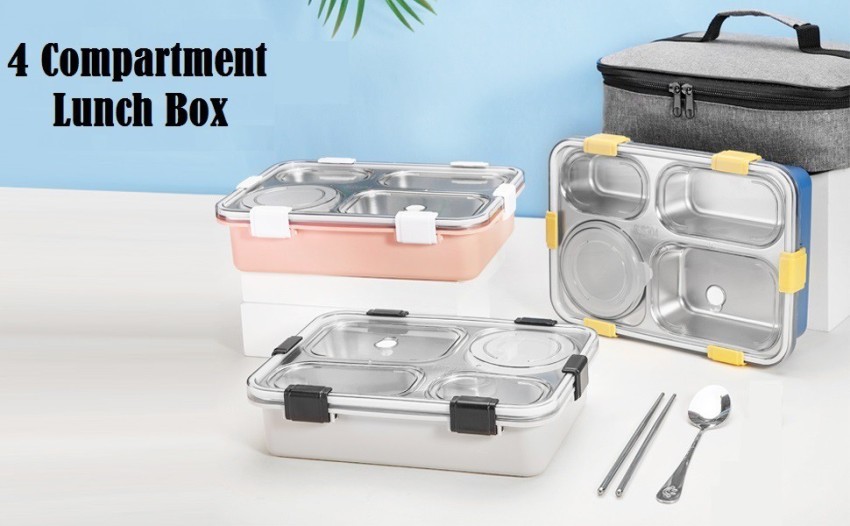 SRK MART 4 Compartment Lunch Box Stainless Steel Tiffin Box for