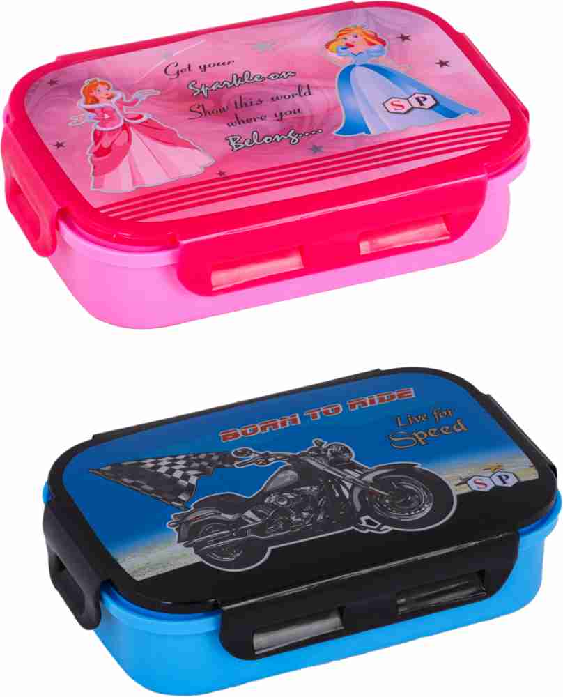 Flipkich Fancy Heavy Plastic Material Leak Proof Kids Barbie  Lunch Box For School 2 Containers Lunch Box 
