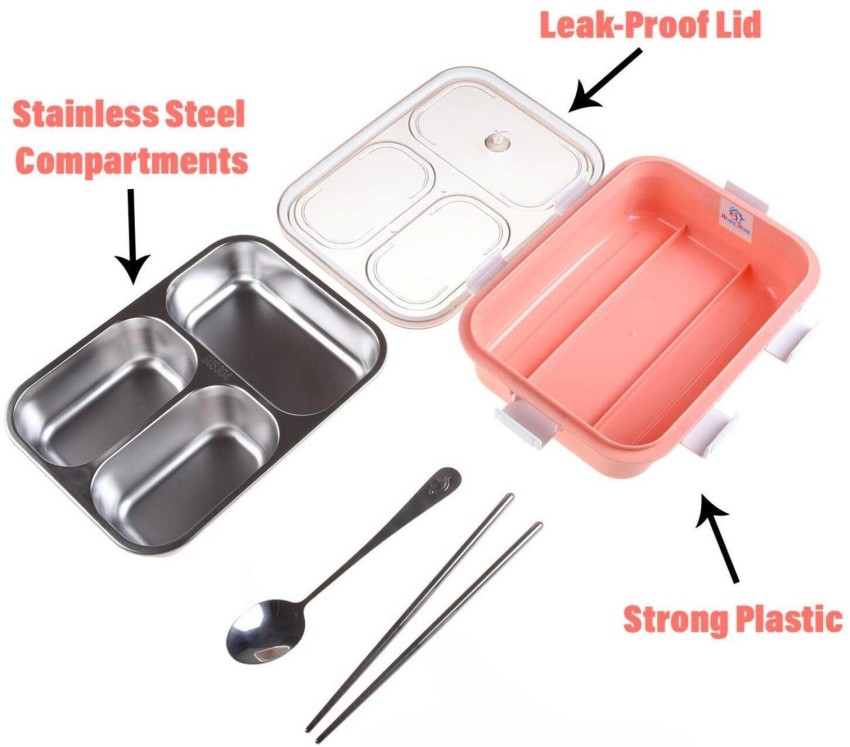 Buy 3 Push & Lock Multipurpose Steel Lunch Box + Free Hot & Cold Flask with  Temperature Display (3LBWF) Online at Best Price in India on