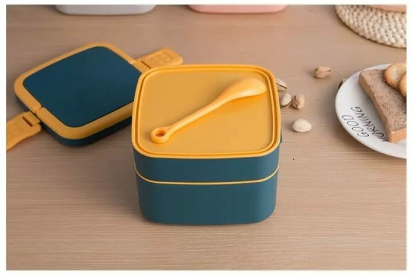 2-Layers Sealed Kids Lunch Box Fruits Food Containers Office Spoon