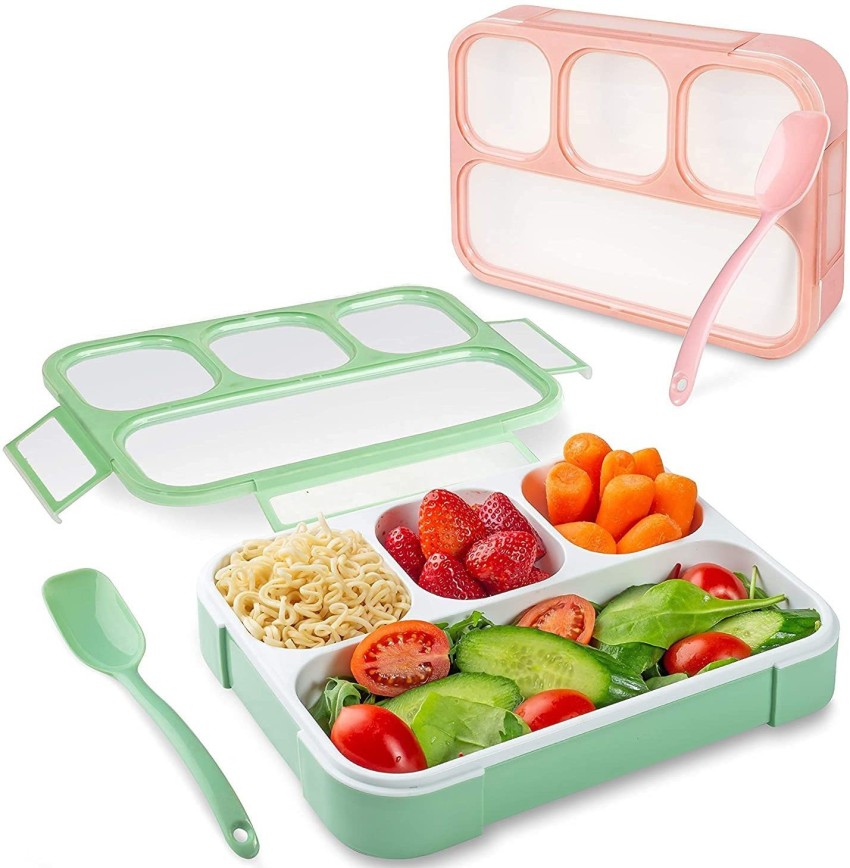 1pc Cartoon Lunch Box, Pp Material, For Kids With Grid Design