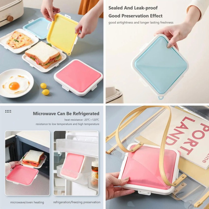 Sandwich Storage Box Reusable Silicone Lunch Box Food Storage Case  Microwave Safe Lunch Box Food Container Sandwich Boxes 