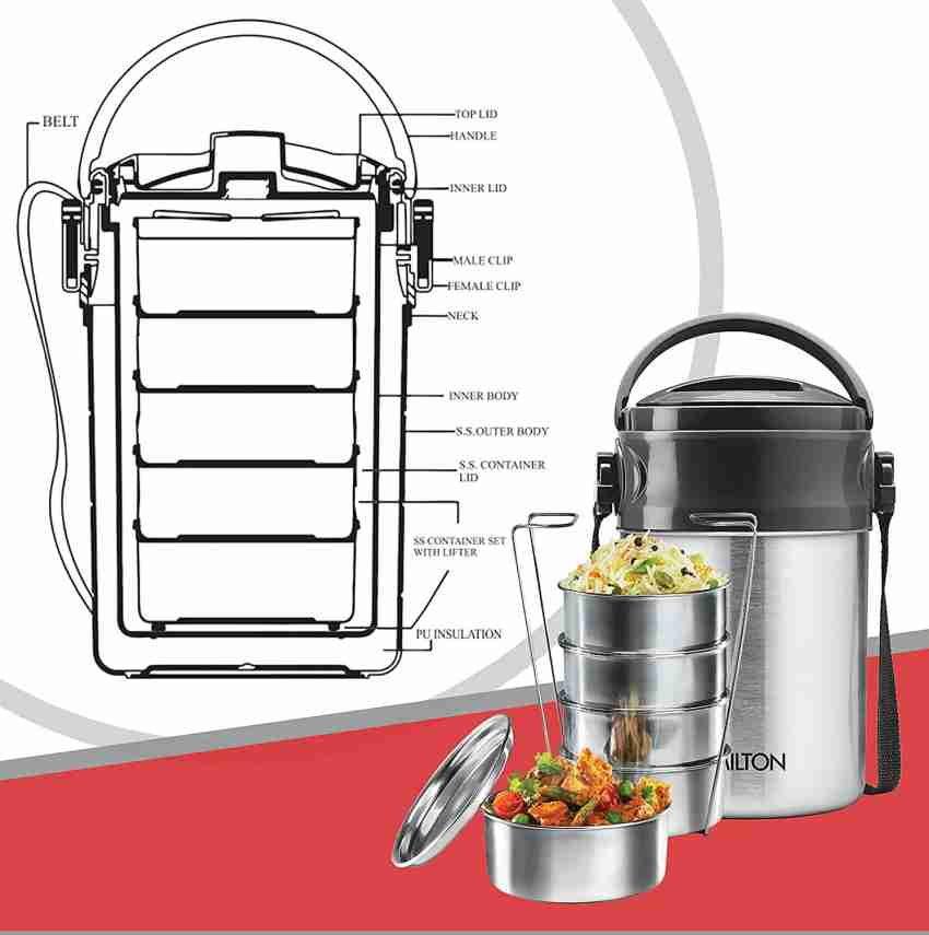 Milton Legend4 Insulated Thermo Steel Tiffin Lunch Box 