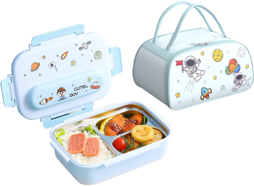 1pc Double Layer Blue Bento Box For Kids, Students And Adults