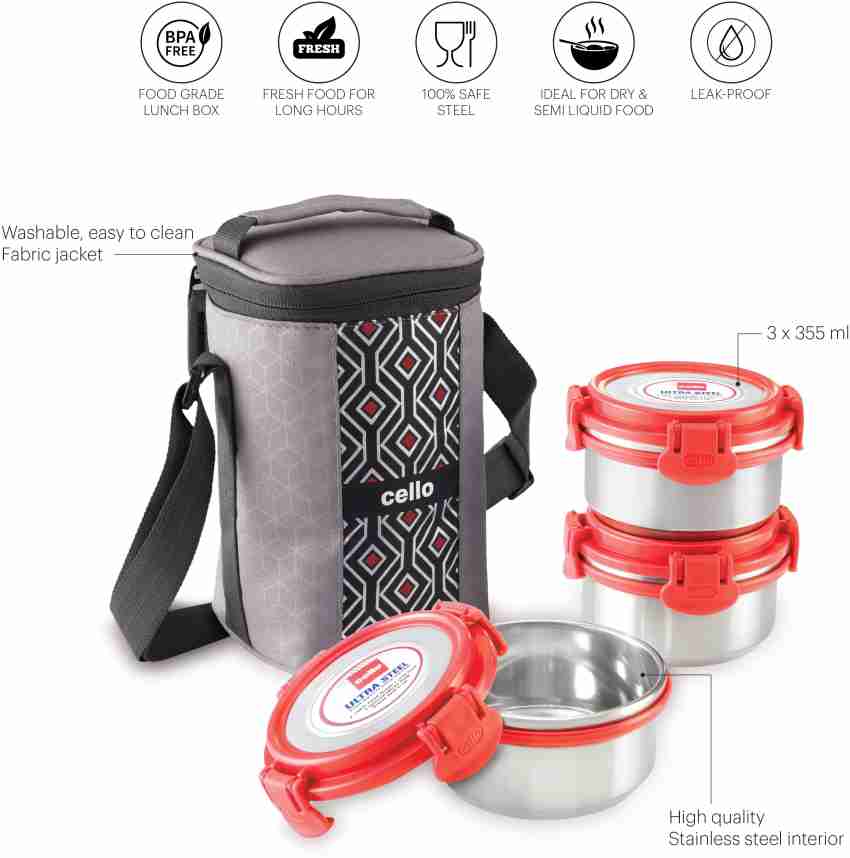 Flipkart cello Max Fresh Ultra Lunch Box 3 Steel