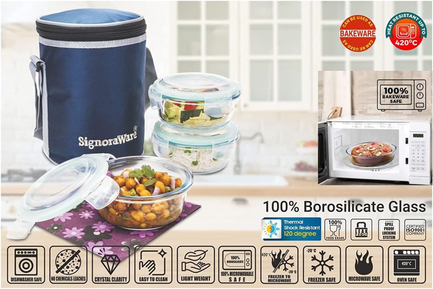 Signoraware Executive Glass 3 Containers Lunch Box