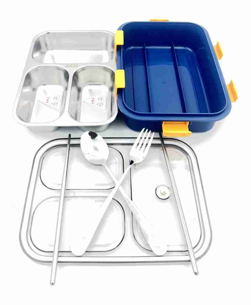 Yin & Yummy Triple Compartment Lunch Box With Spoon & Fork
