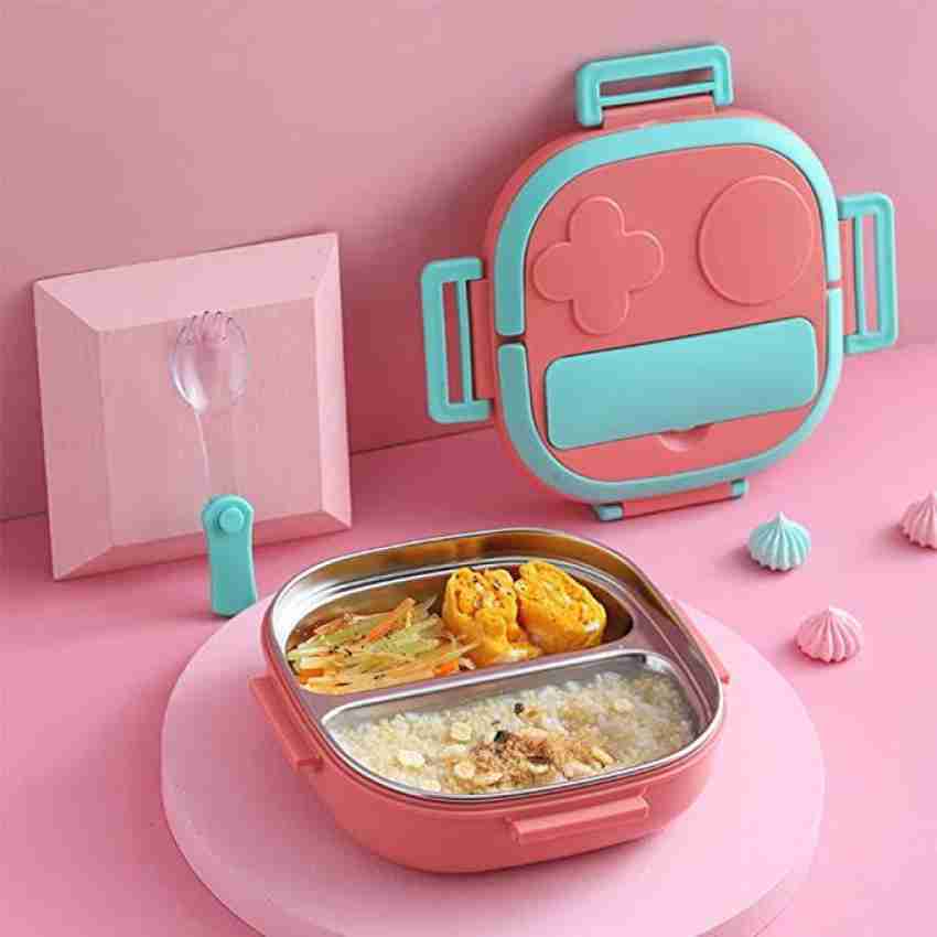 stupefying 3 Grid Creative 304 Stainless Steel Children's Meal Box Lunch  Box (PINK) 550ml 3 Containers Lunch Box 