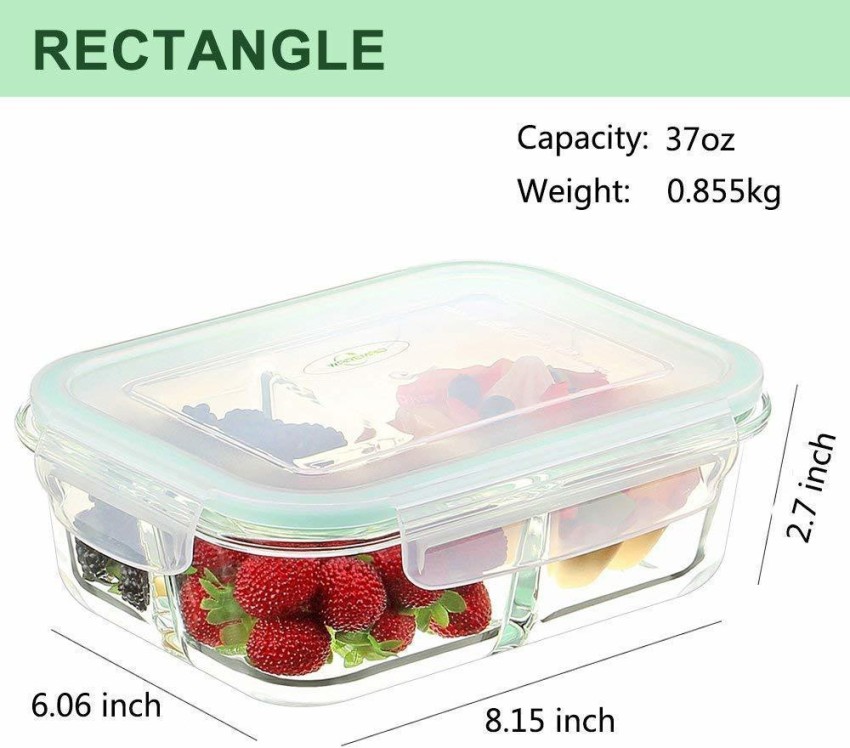 Buy RIOMTRIC Glass Lunch Box Containers Tiffin 1000 ML 2 Partition