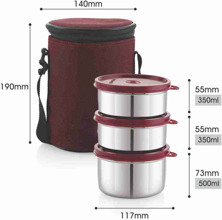 Buy IDEAL PRIME Leak Proof Stainless Steel Lunch Box 3 Container 1000 ml  With Insulated Bag  Steel Tiffin Box For Kids/School /Office/Employees  Pack Of 1 Online at Best Prices in India - JioMart.