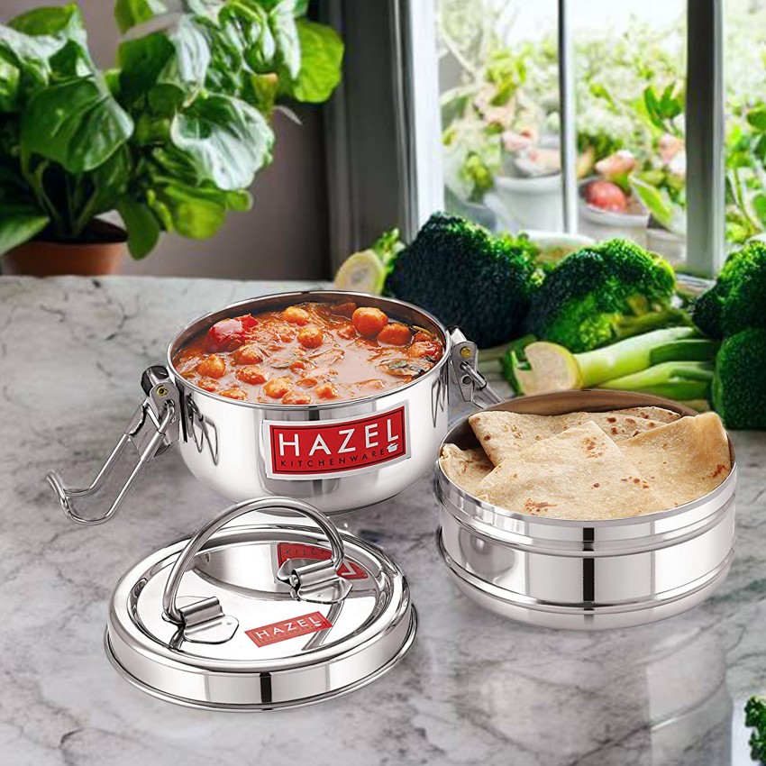 Hazel Steel Tiffin Box For Office  Stainless Steel Lunch Box, 500