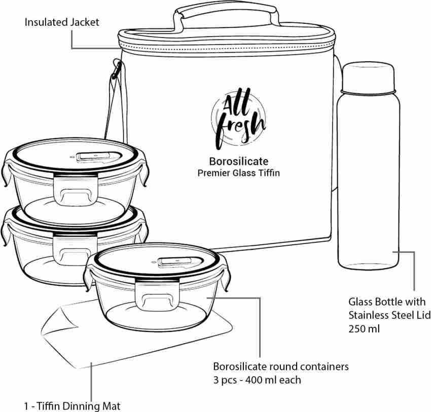 Buy Borosilicate All Fresh Premier Glass Tiffin, 5PCS Set Online - Treo by  Milton