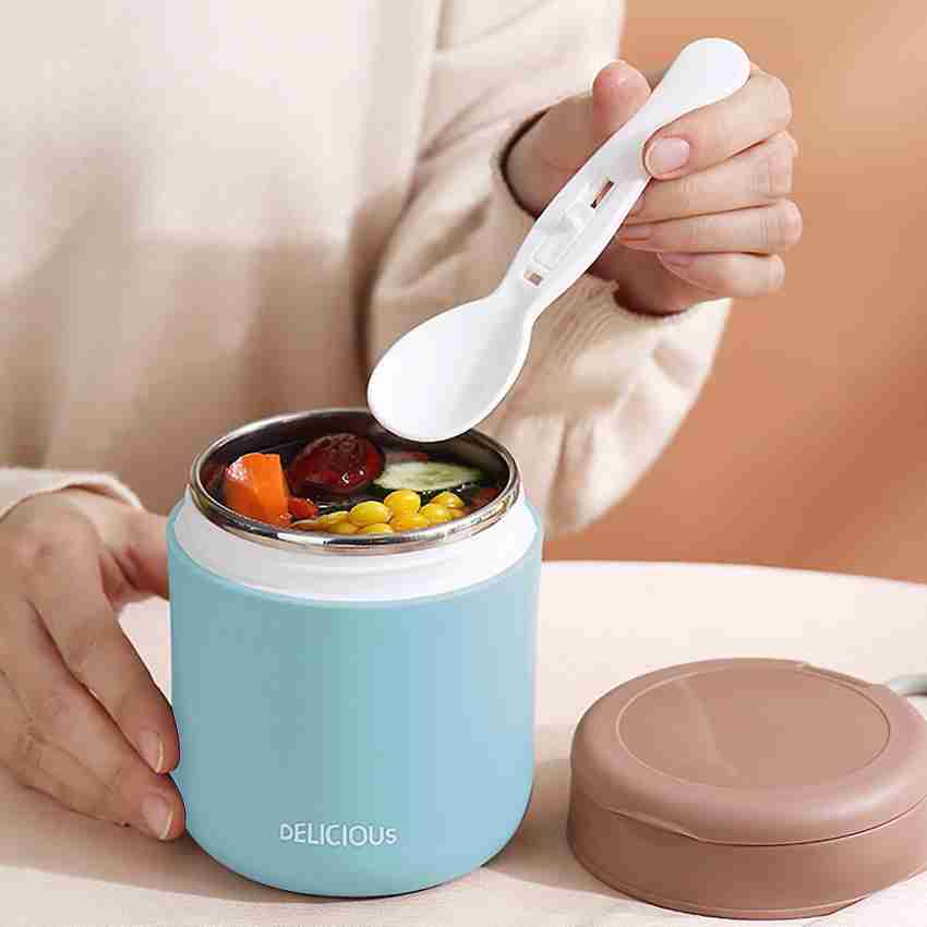 AAHANSHOPPE Stainless Steel Soup Container with Spoon &  Spoon Holder Lunch Box 530 ml, 1 Containers Lunch Box 