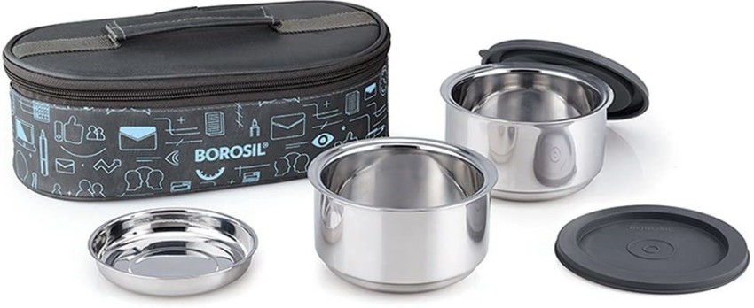 Borosil Lunch Box, Stainless Steel Lunch Box for Office, Set of 2, 180 ml  Each, Silver