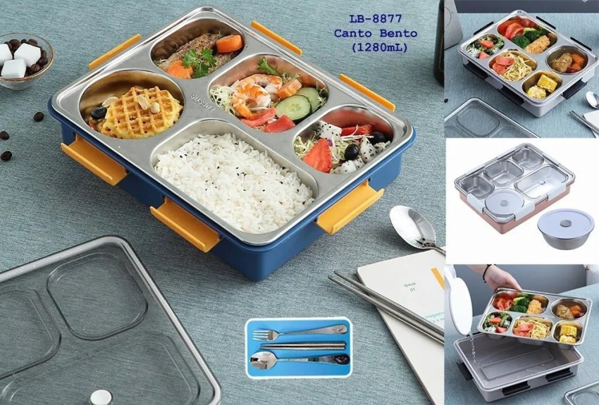 4-grid Lunch Box With Soup Bowl Large Capacity Stainless Steel Lunch  Container