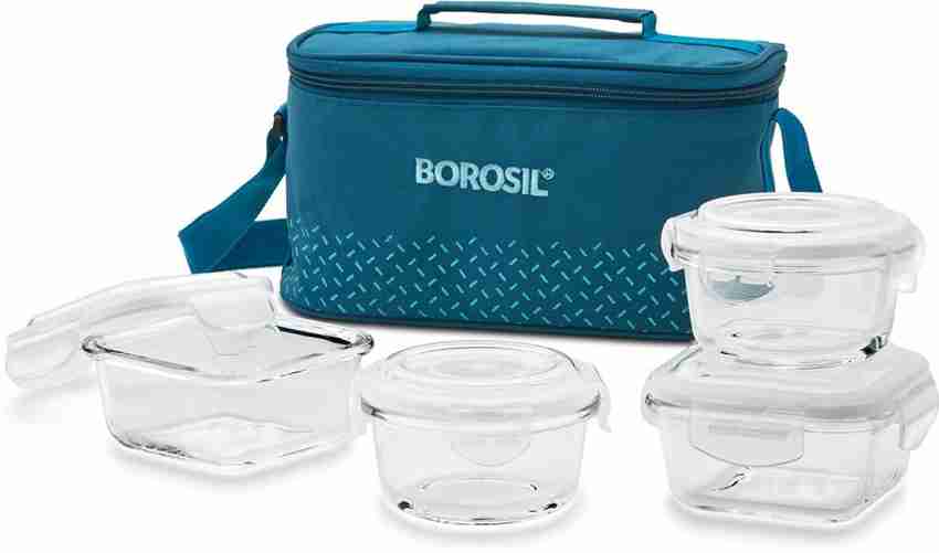 Flipkart BOROSIL Teal Universal Bag 4 Pc 320ml x 2 Square 240ml x 2 Round Office Tiifin 4 Containers Lunch Box