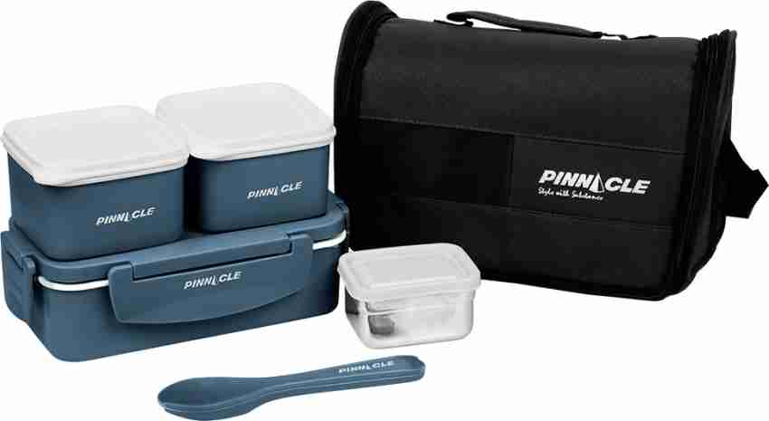 Pinnacle Thermoware Lunch Box Bag Set for Adults and Kids, Blue, Plastic  and Stainless Steel, Matching Cutlery