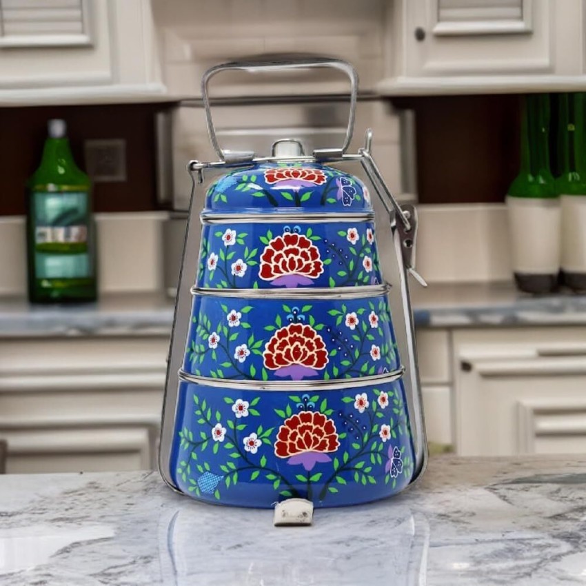 Hand Painted Tiffin Lunchbox 2 Compartment Lunchbox, Traditional