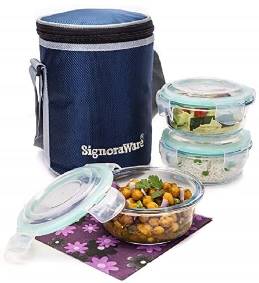 GLASS UNIVERSAL MICROWAVE SAFE OFFICE LUNCH BOX - SET OF 4