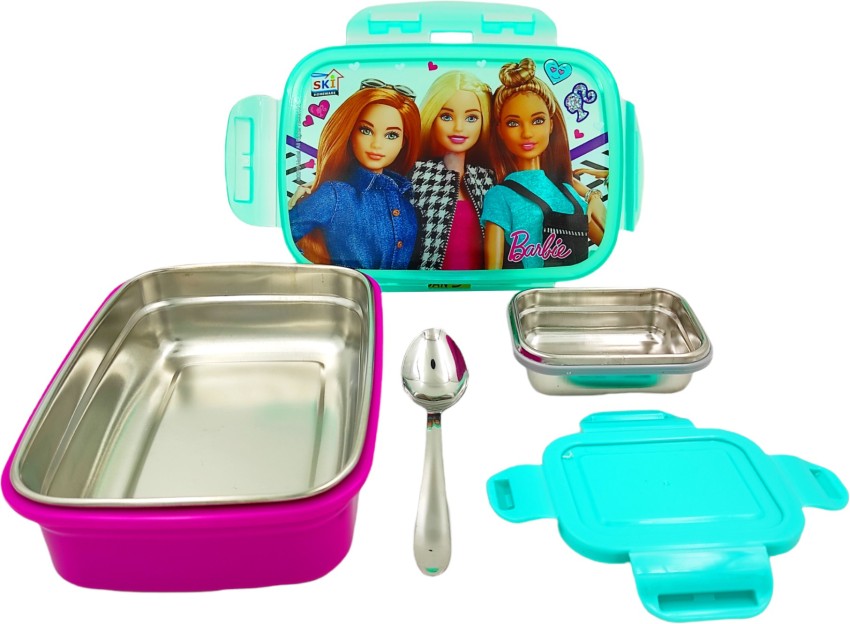  poksi Barbie Steel Lunch Box With 1 Steel Spoon and 1 Steel  Dabbi(550ml)