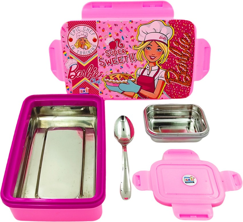  poksi Barbie Steel Lunch Box With 1 Steel Spoon and 1 Steel  Dabbi(550ml)