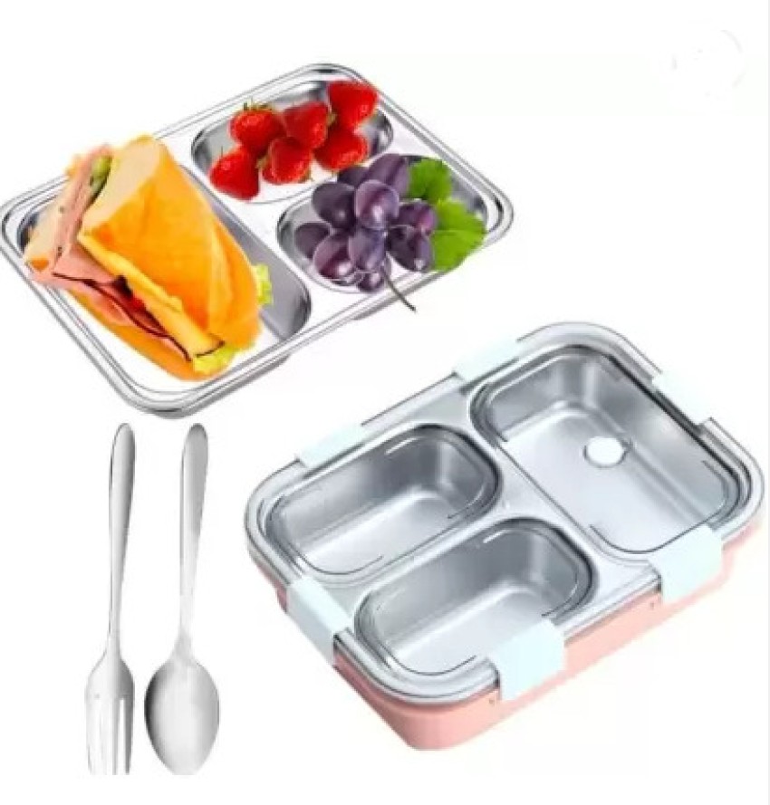 Mickleys 3 Compartment Stainless Steel Lunch Boxes Tiffin Box  for Adult 3 Containers Lunch Box 