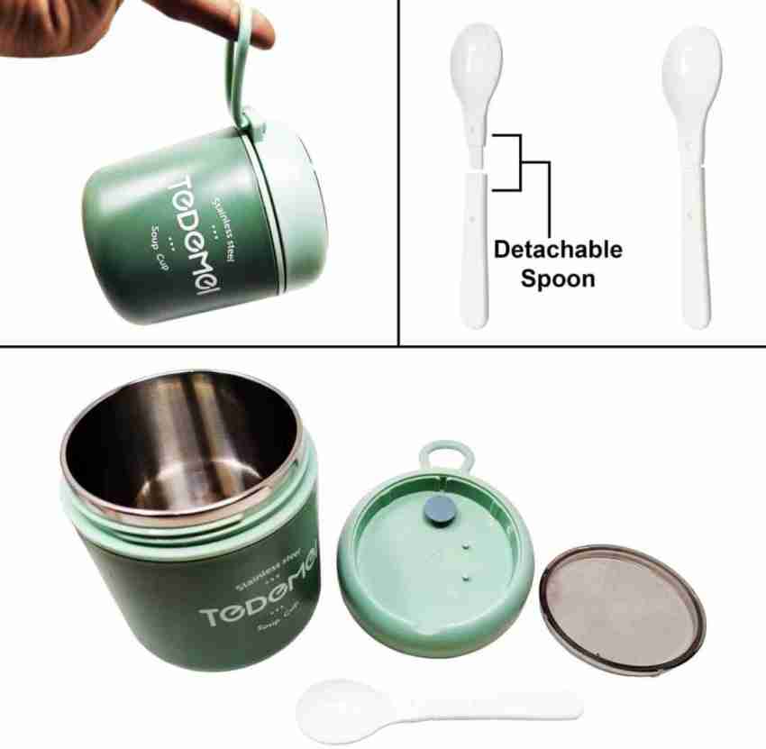 AAHANSHOPPE Stainless Steel Soup Container with Spoon &  Spoon Holder Lunch Box 530 ml, 1 Containers Lunch Box 