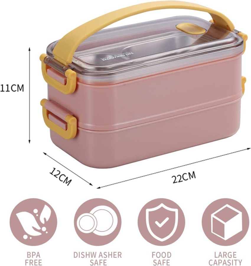 2 Layers Leakproof Bento Lunch Box with stainless steel silverware, BPA Free