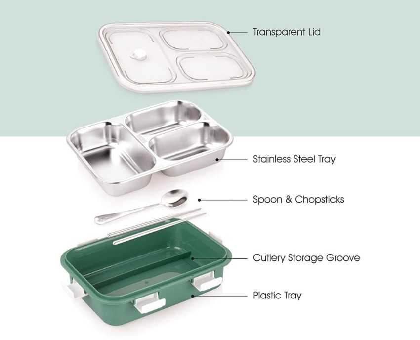 Mickleys 3 Compartment Stainless Steel Lunch Boxes Tiffin Box  for Adult 3 Containers Lunch Box 