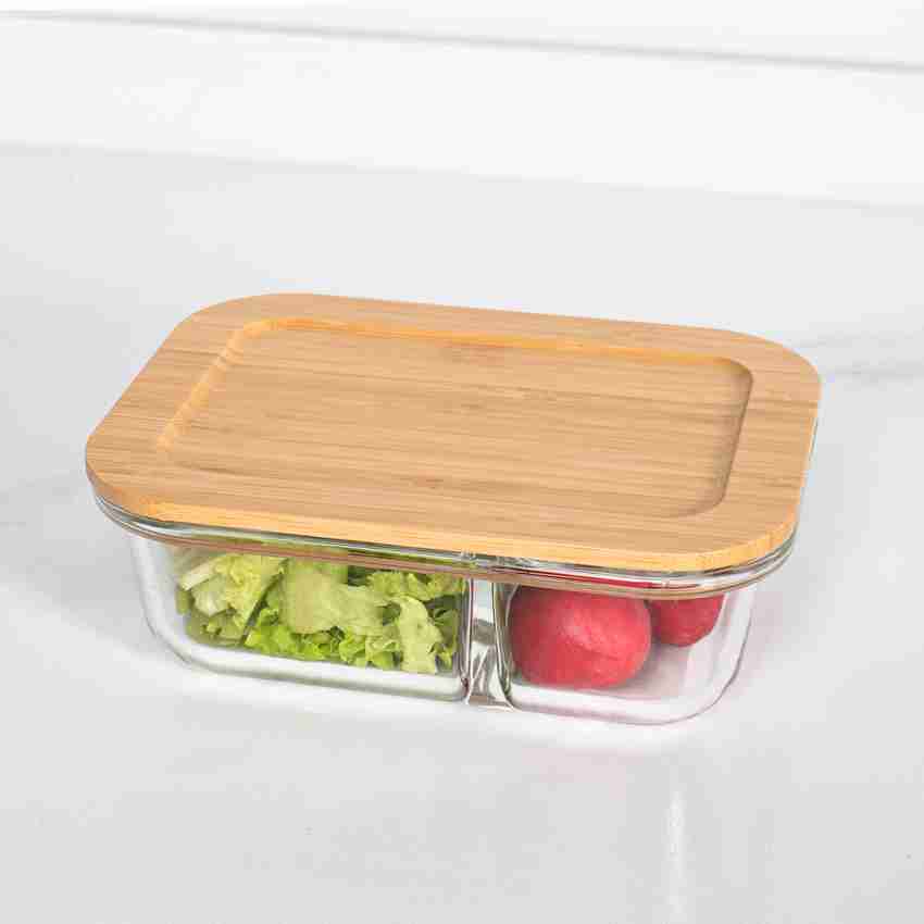 Glass food storage box 980 ml, with 2 separate compartments