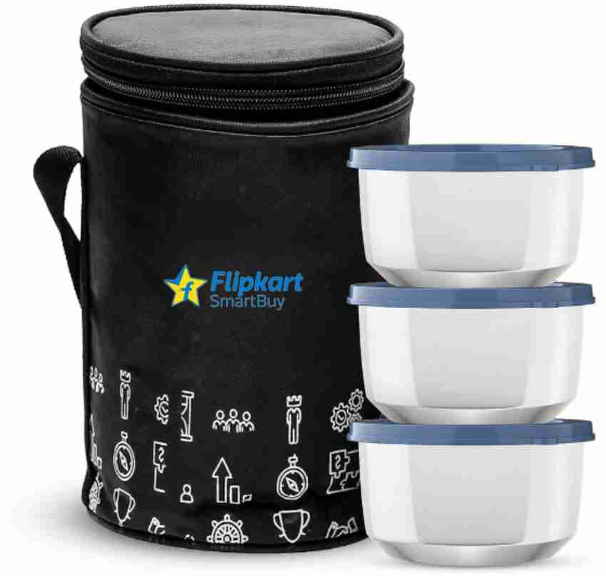 Flipkart Flipkart SmartBuy Stainless Steel Lunch Box 3 Containers Lunch Box with Lid 840 ML Black 3 Containers Lunch Box