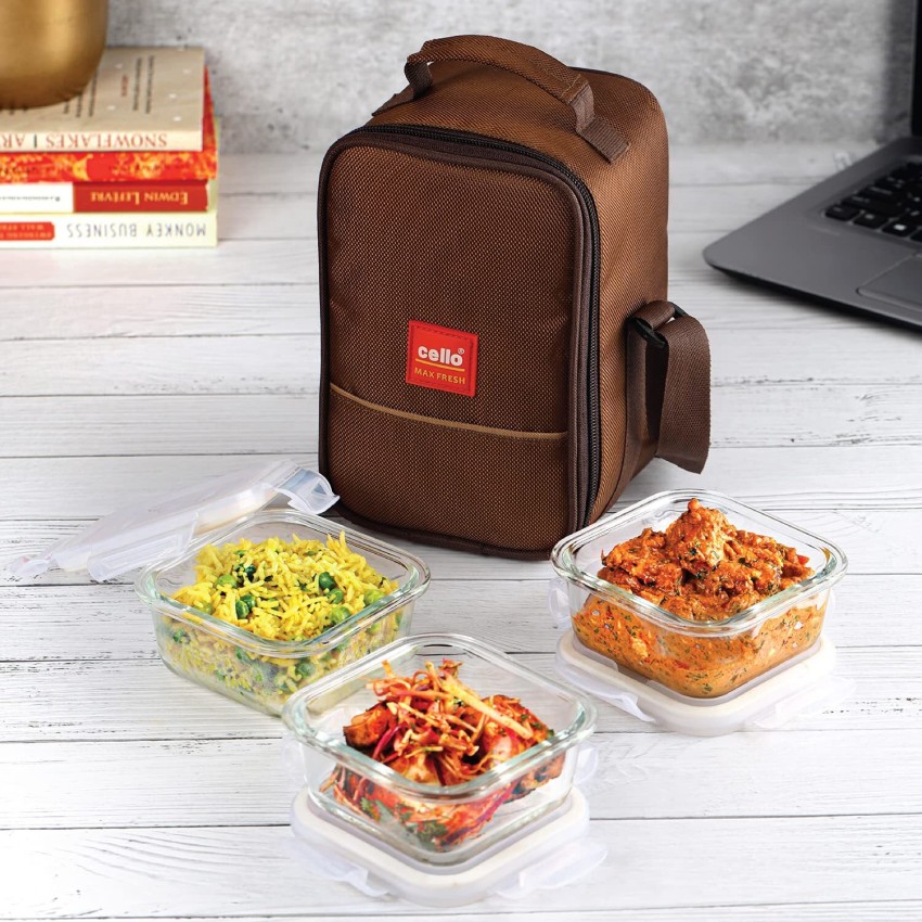 Delighta Borosilicate Glass Cello Lunch Box with Jacket, Set of 4