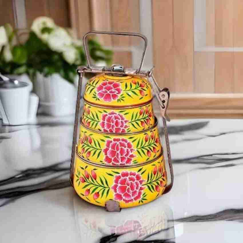 Hand Painted Tiffin Lunchbox 2 Compartment Lunchbox, Traditional