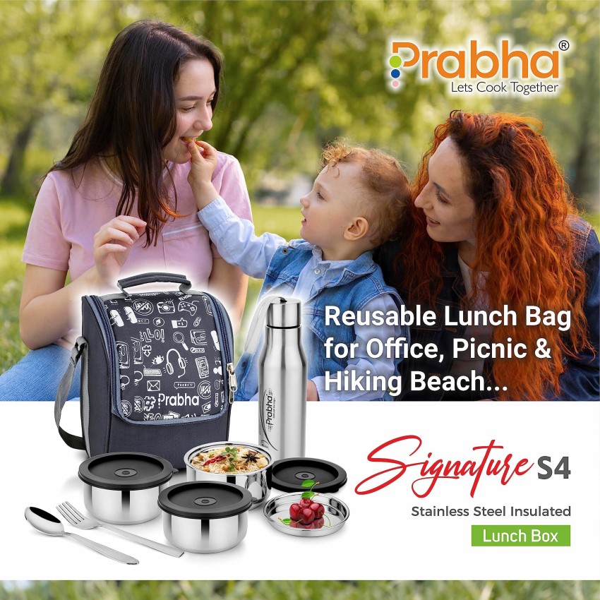 USHA SHRIRAM Insulated Stainless Steel Lunch Box with Bag |3pc