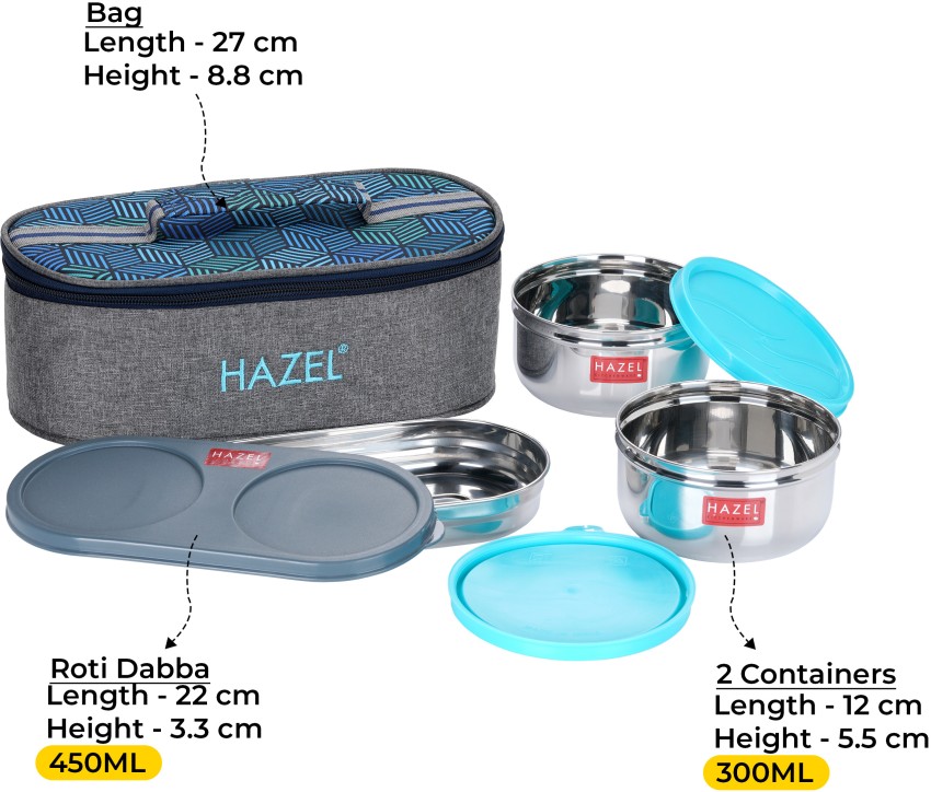 Hazel Steel Tiffin Box For Office, Stainless Steel Lunch Box Set With 2  Containers