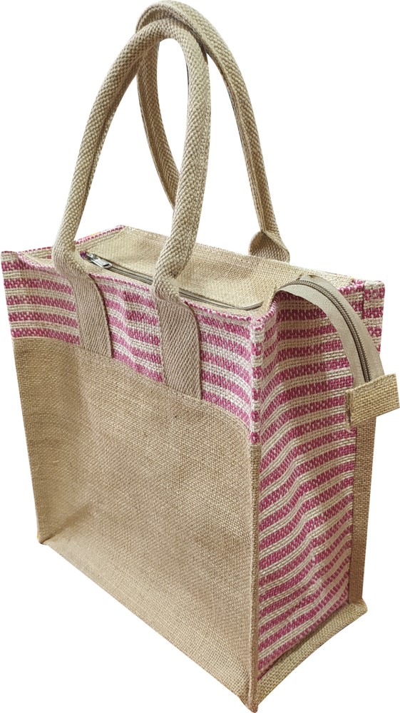 A&A Pink Lining Jute Lunch bag 1 Containers Lunch Box 