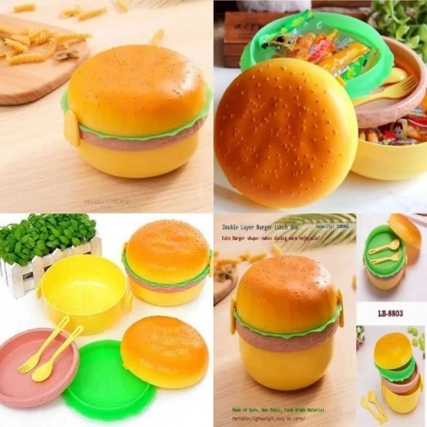 1pc Hamburger Shaped Lunch Box & 1pc Spoon