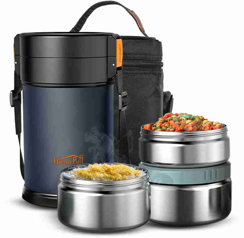 Home Puff Contigo-L Lunch Box Stainless Steel Vacuum Insulated, with Bag. 3  Containers Lunch Box 