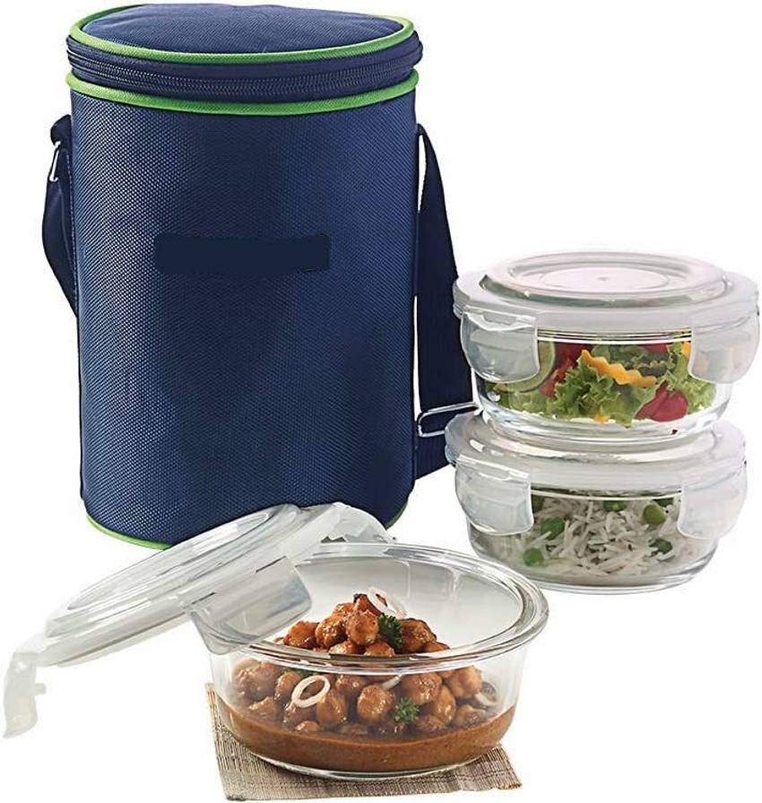 Flipkart SRV Borosil Round Glass Lunch Box with Bag 400 ml