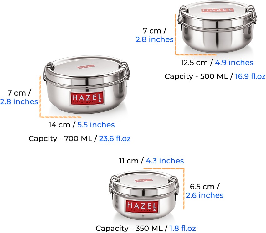 Hazel Steel Tiffin Box For Office  Stainless Steel Lunch Box, 500