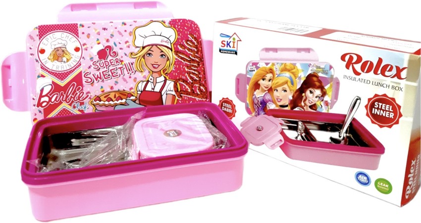  poksi Barbie Steel Lunch Box With 1 Steel Spoon and 1 Steel  Dabbi(550ml)