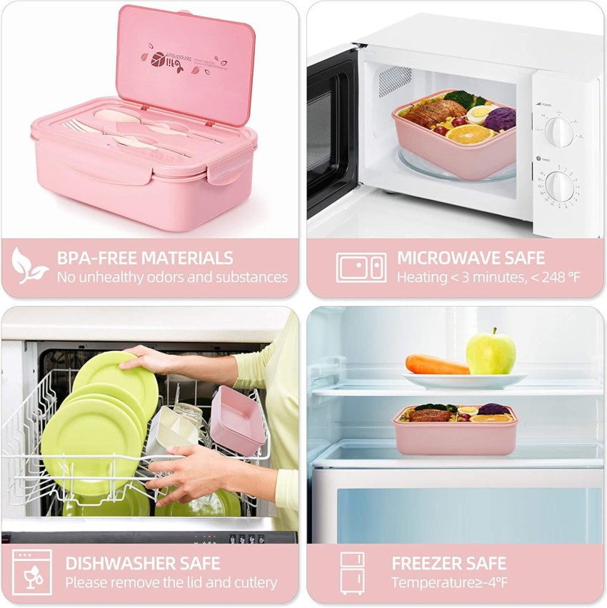 1400 Ml Lunch Box For Children And Adults, Bento Box Lunch Box With 3  Compartments And Cutlery, Snack Box Microwave Heating (khaki)