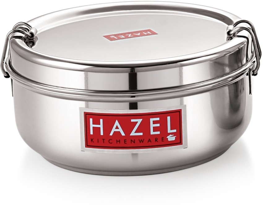 Hazel Steel Tiffin Box For Office | Stainless Steel Lunch Box, 500 Ml With  Inner Plate | Traditional Design Glossy Finish Steel Lunch Box In Silver