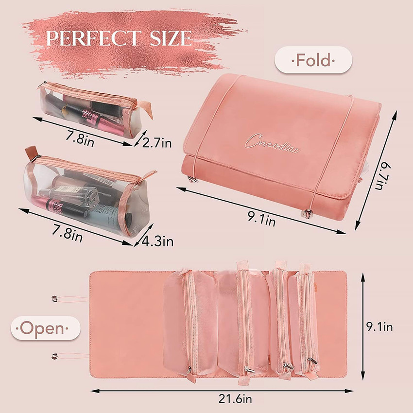 Foldable top cosmetic bag