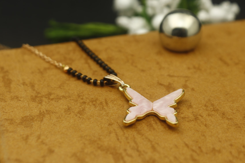 ELIVOR FASHION BABY PINK KAT BUTTERFLY MANGALSUTRA Alloy