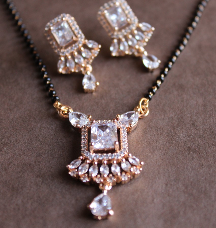 Bello Naari Rose Gold Plated American Diamond Mangalsutra Set for