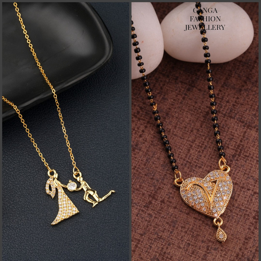 GANGA FASHION JEWELLERY V Letter Alphabet Mangalsutra with couples pandent for Women Alloy Mangalsutra Price in India Buy GANGA FASHION JEWELLERY V Letter Alphabet Mangalsutra with couples pandent for...