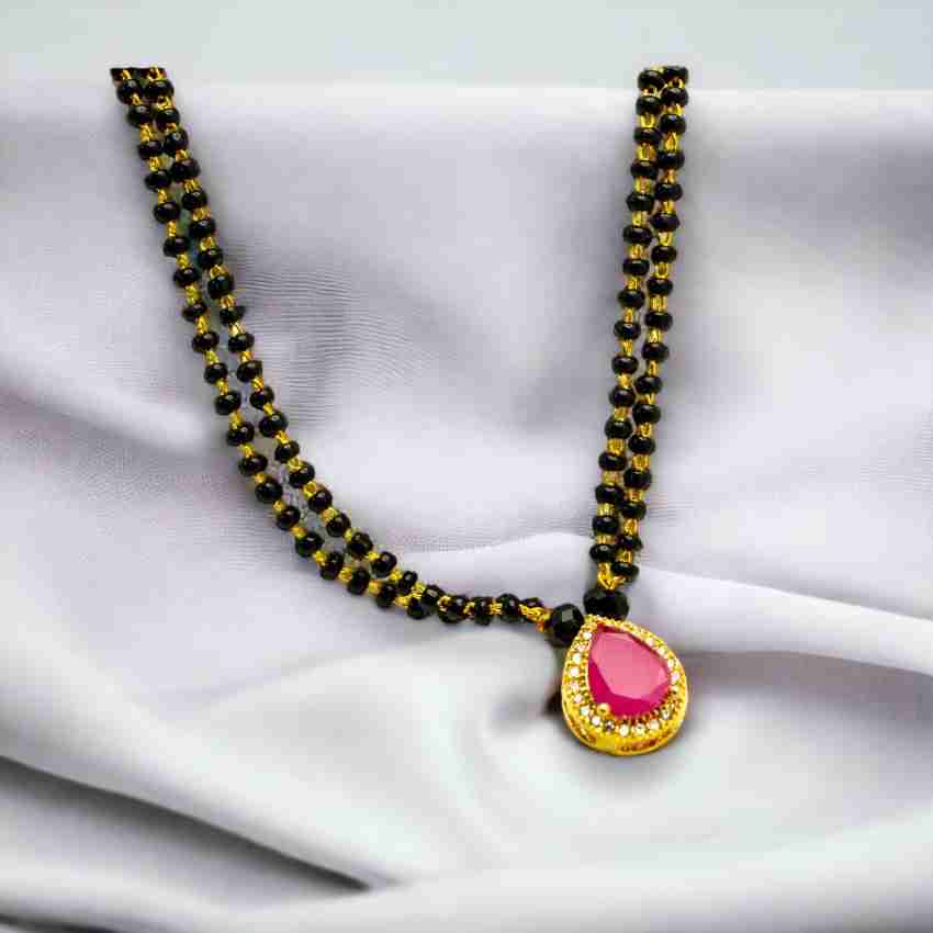 Buy Jewelopia Designer Mangalsutra White Diamond Gold Plated Pendant with  Pear Shaped Stone With Black Beads Moti Double Strand Chain Jewellery for  Women Online at Best Prices in India - JioMart.